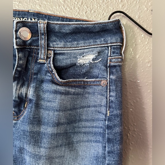 American Eagle Petite Size 00 Mid Waist Raw Hem Blue Denim Jean Mini Skirt NWOT - Picture 5 of 13